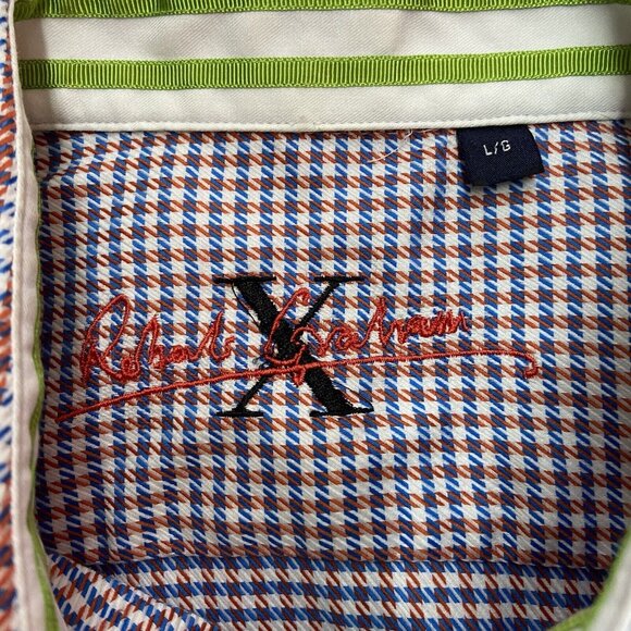 Robert Graham Button Up Shirt Mens Large Flip Cuff Houndstooth Long Sleeve - Picture 2 of 16